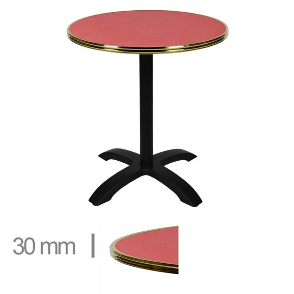 Horeca-Terrastafel-Opklapbaar-Rond-Met-Messing-Rand-Werzalit-Rood-60-Cm-A-Srd