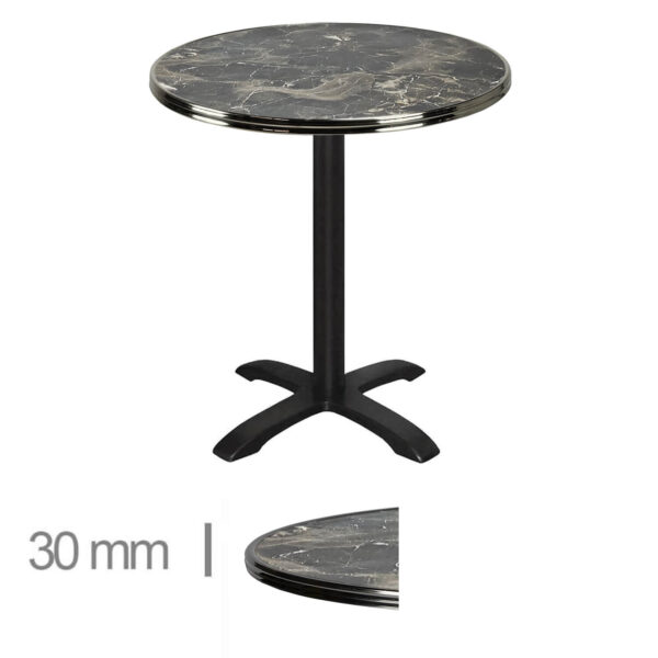 Horeca-Terrastafel-Rond-Met-Chroom-Rand-Werzalit-Brownie-Marble-60-Cm-A-8001