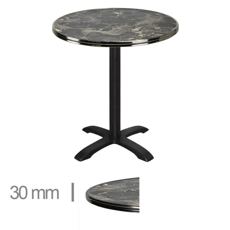 Horeca-Terrastafel-Rond-Met-Chroom-Rand-Werzalit-Brownie-Marble-70-Cm-A-8001