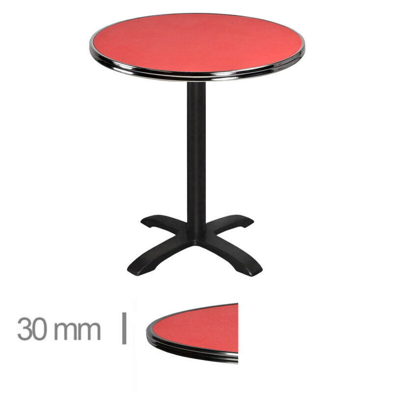 Horeca-Terrastafel-Rond-Met-Chroom-Rand-Werzalit-Rood-70-Cm