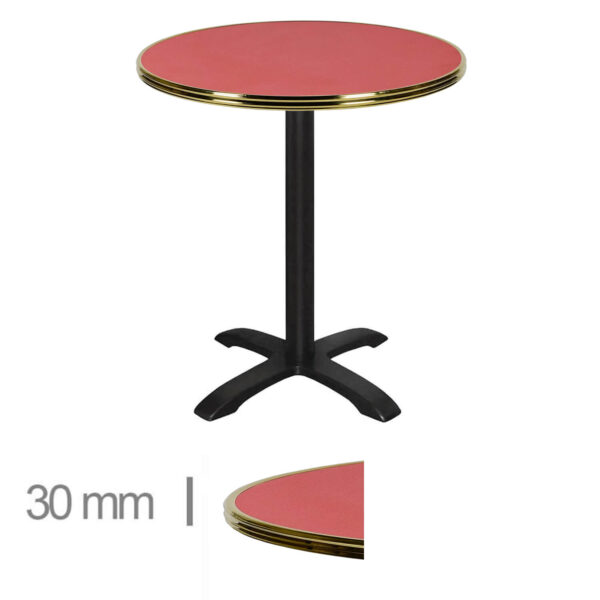 Horeca-Terrastafel-Rond-Met-Messing-Rand-Werzalit-Rood-60-Cm-A-8001