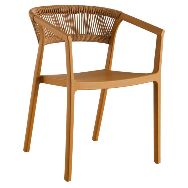 Terrasstoel-CECILE-Armleuning-Stapelbaar-Mosterd-Kunststof-Touw