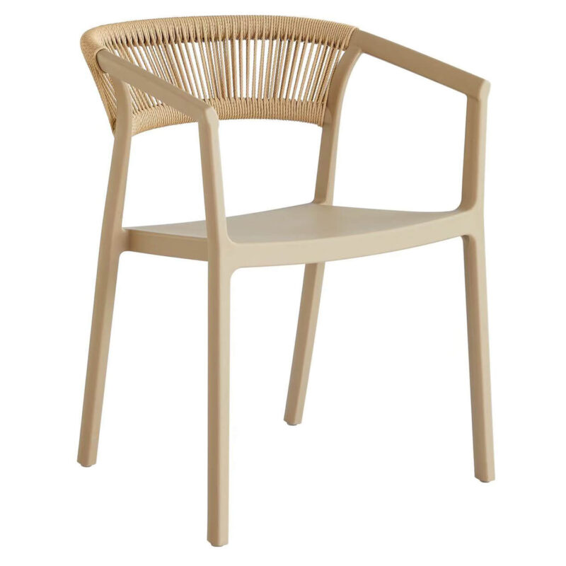 Terrasstoel-CECILE-Armleuning-Stapelbaar-Naturel-Kunststof-Touw
