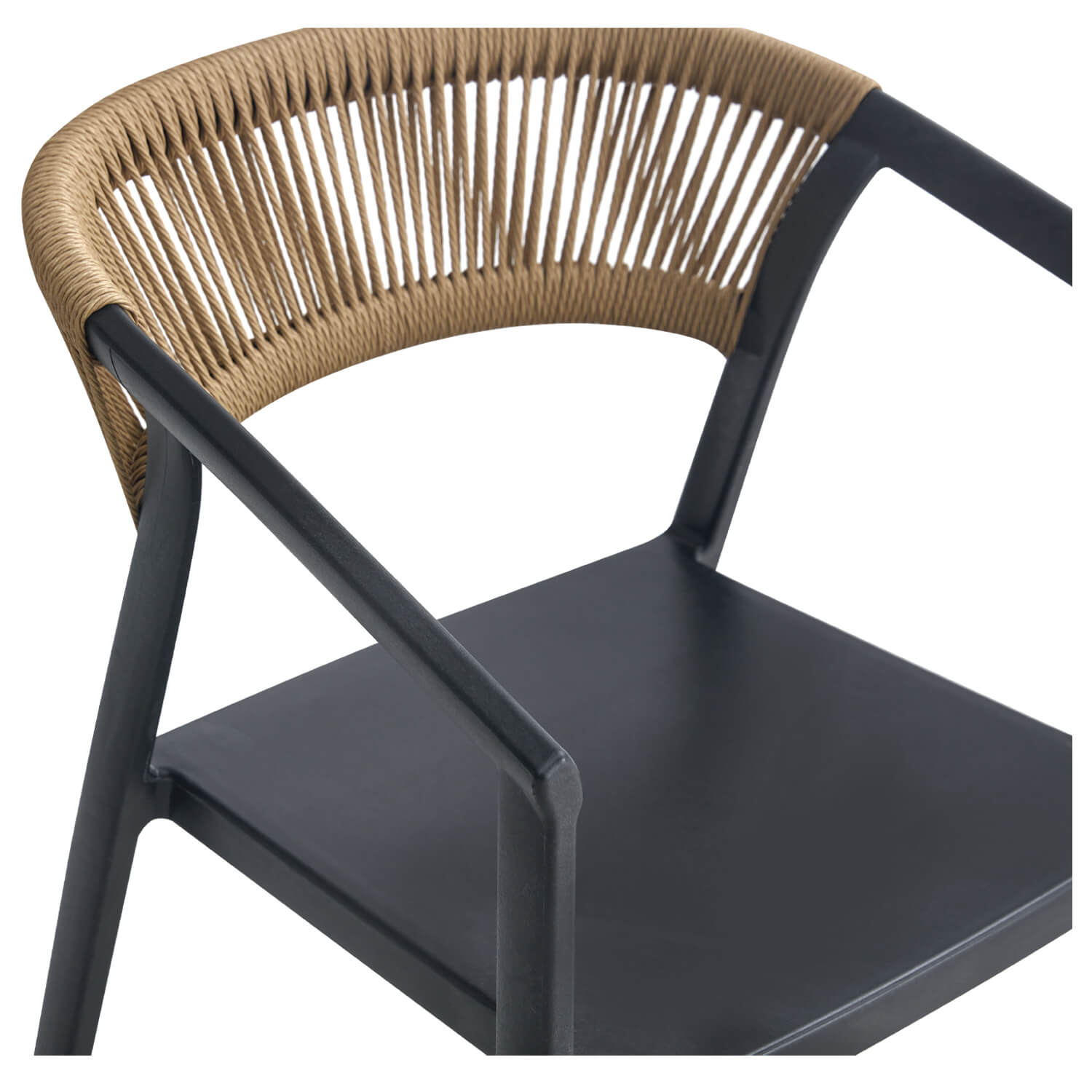 Terrasstoel-CECILE-Armleuning-Stapelbaar-Zwart-Naturel-Kunststof-Touw-D Terrasstoel-CECILE-Armleuning-Stapelbaar-Zwart-Naturel-Kunststof-Touw-D