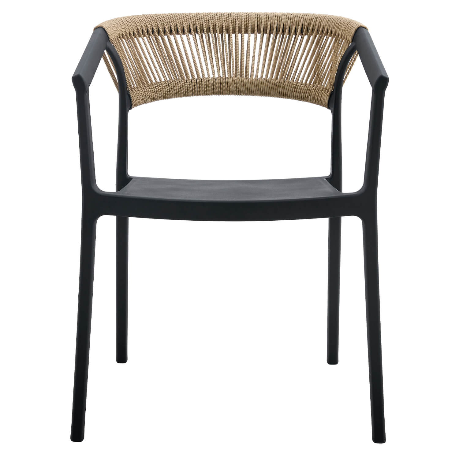 Terrasstoel-CECILE-Armleuning-Stapelbaar-Zwart-Naturel-Kunststof-Touw-V Terrasstoel-CECILE-Armleuning-Stapelbaar-Zwart-Naturel-Kunststof-Touw-V
