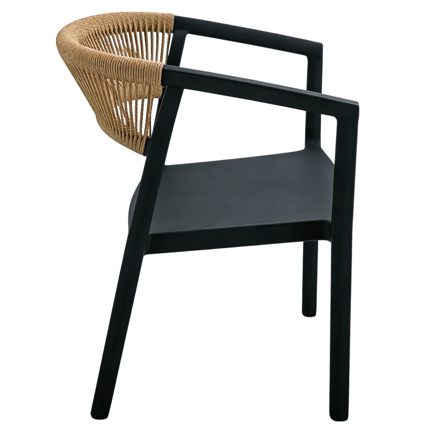 Terrasstoel-CECILE-Armleuning-Stapelbaar-Zwart-Naturel-Kunststof-Touw-Z