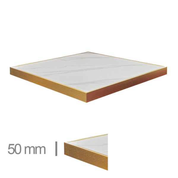 Horeca-Tafelblad-FAUX-MARMER-WIT-EDGE-GOUD-5cm-Dik
