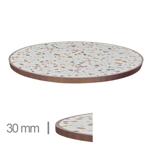 Horeca-Tafelblad-Rond-FAUX-MARMER-ABRUZZO-EDGE-KOPER-3cm-Dik