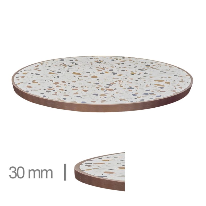 Horeca-Tafelblad-Rond-FAUX-MARMER-ABRUZZO-EDGE-KOPER-3cm-Dik