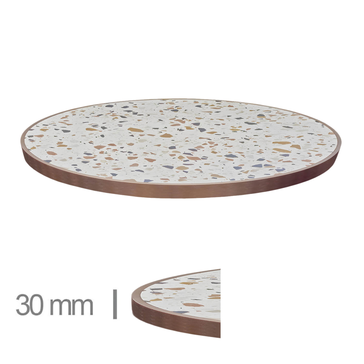 Horeca-Tafelblad-Rond-FAUX-MARMER-ABRUZZO-EDGE-KOPER-3cm-Dik