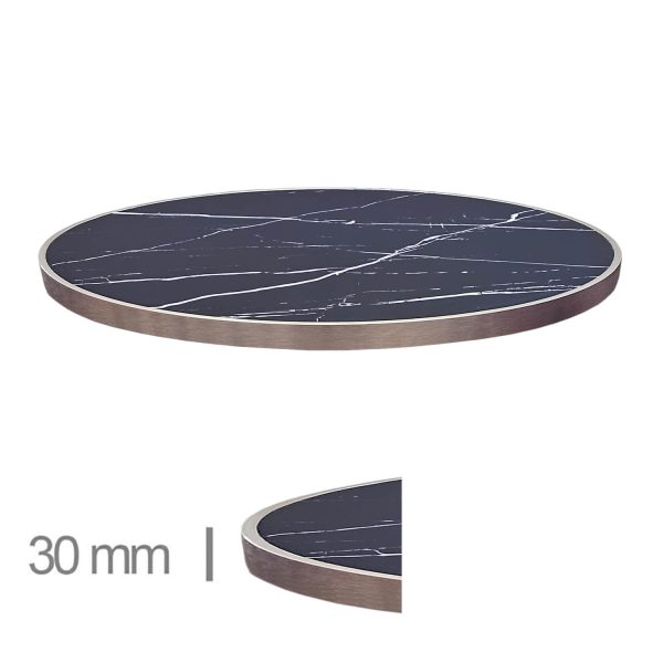 Horeca-Tafelblad-Rond-FAUX-MARMER-ZWART-EDGE-KOPER-3cm-Dik